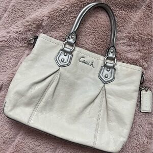 Coach Cream Leather Shoulder Bag with Silver Accents